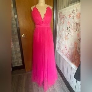 Fashion Nova pink fuchsia tulle long gown in small